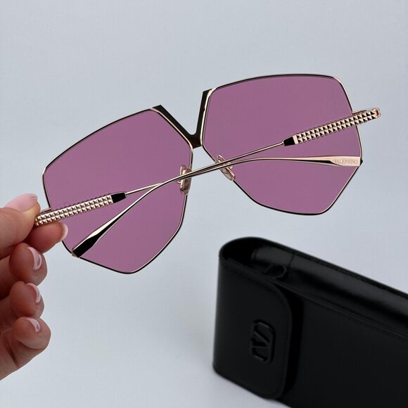 Valentino Women BRAND NEW Sunglasses Titanium Gold Pink Oversized Aviator - Picture 4 of 12